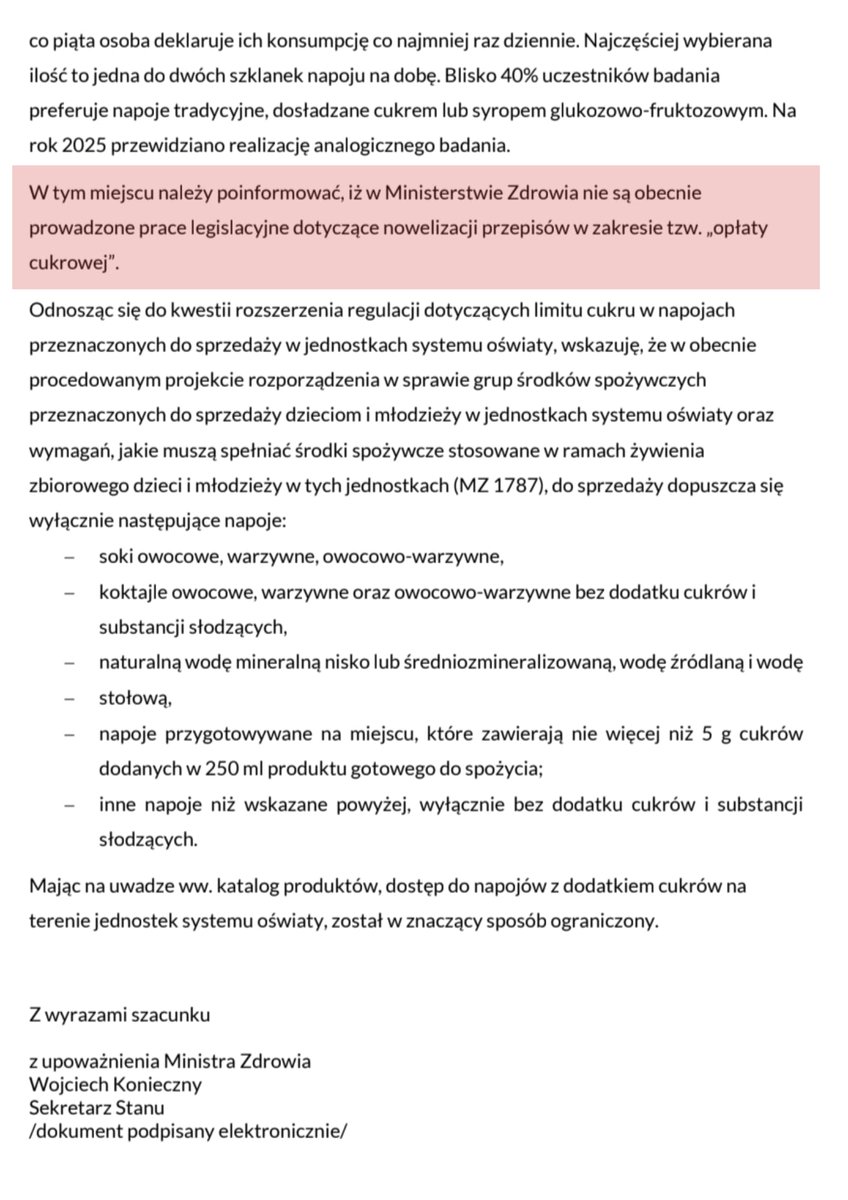 4.09 <a href="/MZ_GOV_PL/">Ministerstwo Zdrowia</a> podaje, że nie planują i nie pracują nad podniesieniem " podatku cukrowego"  i nie badali jeszcze jego wpływu na zdrowie Polaków, a w październiku <a href="/MF_GOV_PL/">Ministerstwo Finansów</a> składa projekt w trosce o zdrowie Polaków podniesienia go! To o zdrowie chodzi, czy o kasę?