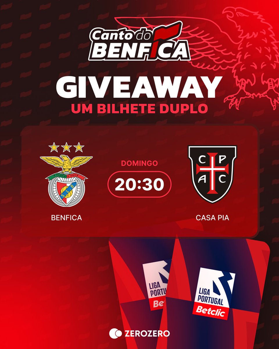 ALERTA GIVEAWAY 🚨

Temos um bilhete duplo para o SL BENFICA - Casa Pia 🦅

🔁 dar retweet
👀 identificar um amig@
✅ seguir a página

O sortudo será anunciado amanhã, estejam atentos!