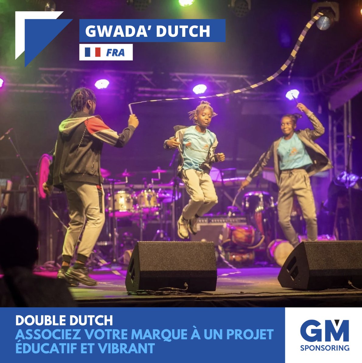🤸🏿‍♀️🌴 #DoubleDutch | Faites battre votre marque au rythme de la Guadeloupe !

Né à Baie-Mahault en 2023, Gwada’Dutch est bien plus qu’un club : c’est un véritable mouvement sportif et culturel qui fait rayonner le Double Dutch à travers toute la Guadeloupe. En un an seulement,