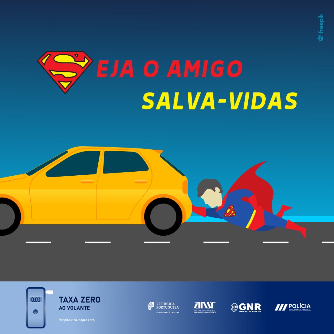 PSP_Portugal's tweet photo. 🦸‍♂️ SEJA O HERÓI DO FIM DE SEMANA

Torne-se o condutor designado — o amigo salva-vidas.

Ao volante, a única taxa segura é ZERO.

👉 Se beber, não conduza! Dê prioridade à vida. ❤️

#ZeroMortes #zeroalcool #segurancarodoviaria #visaozero2030 #PNF2025 https://t.co/hZ51QVrvpS