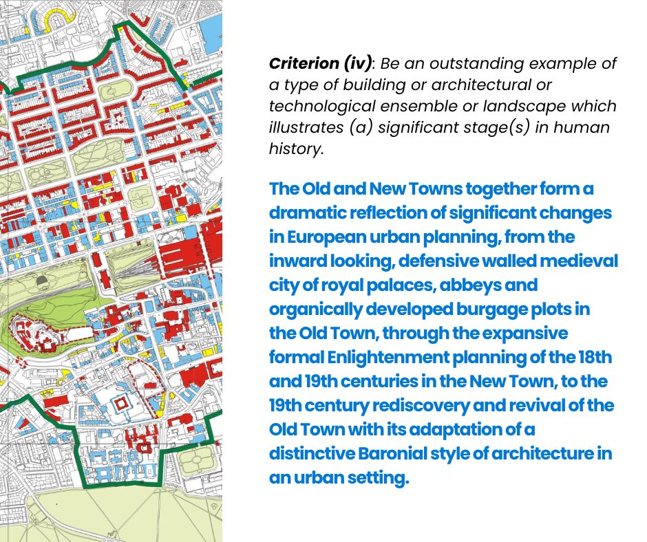 #WorldTownPlanningDay
Did you know Edinburgh’s town planning is key to its UNESCO status?
To be designated a World Heritage Site, a place must meet one out of ten pieces of selection criteria. The Old and New Towns met two (!) and both lead back to town planning - swipe for more