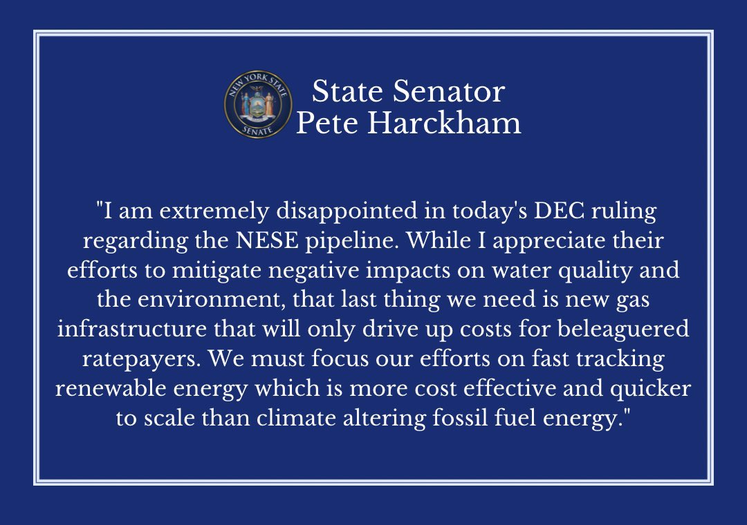 My statement on the DEC’s ruling on the NESE pipeline.