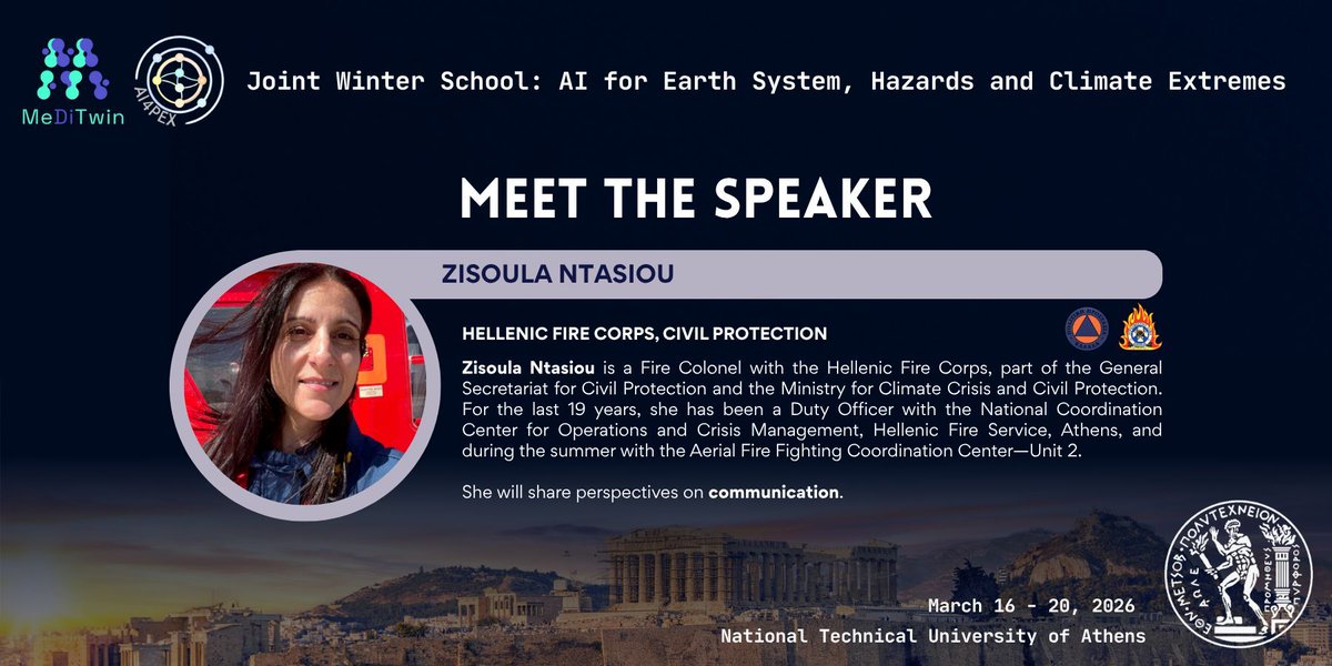 AI4PEX's tweet image. 🎤 Meet our speakers at the Joint Winter School “AI for Earth System, Hazards and Climate Extremes”!
🌟Ramón Fuentes Franco, SMHI 🌟Hongmei Li, Hereon 🌟Gustau Camps-Valls, Valencia University 🌟Zisoula Ntasiou, Hellenic Fire Corps

👉 Find out more: buff.ly/kNH2f5B