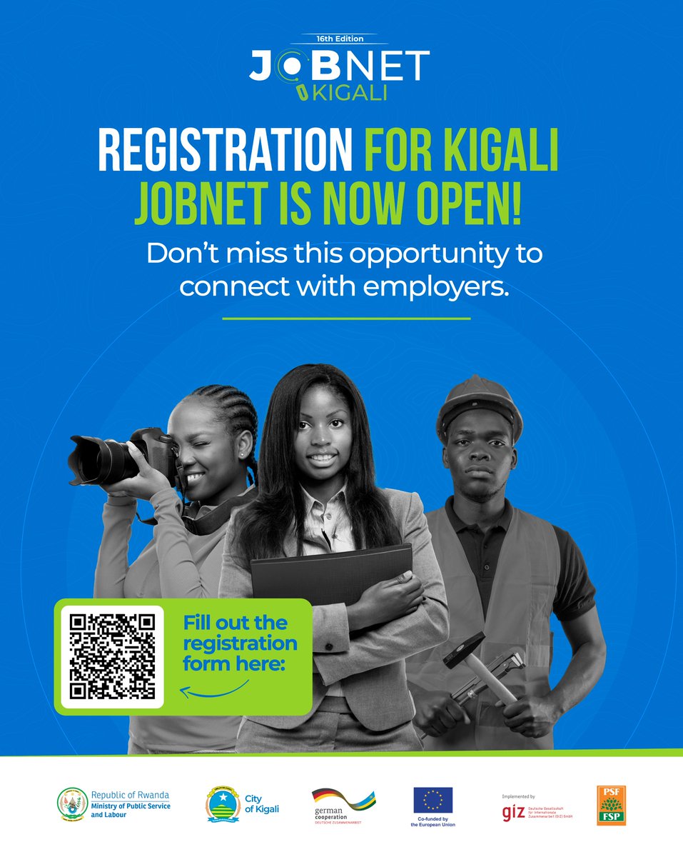 CityofKigali's tweet image. Registration for #KigaliJobNet is now open!

Are you a job seeker? Sign up today to attend and connect with employers, training institutions, and explore new opportunities.

Fill out the registration form here to secure your spot:
👉 docs.google.com/forms/d/e/1FAI…

#KigaliYacu