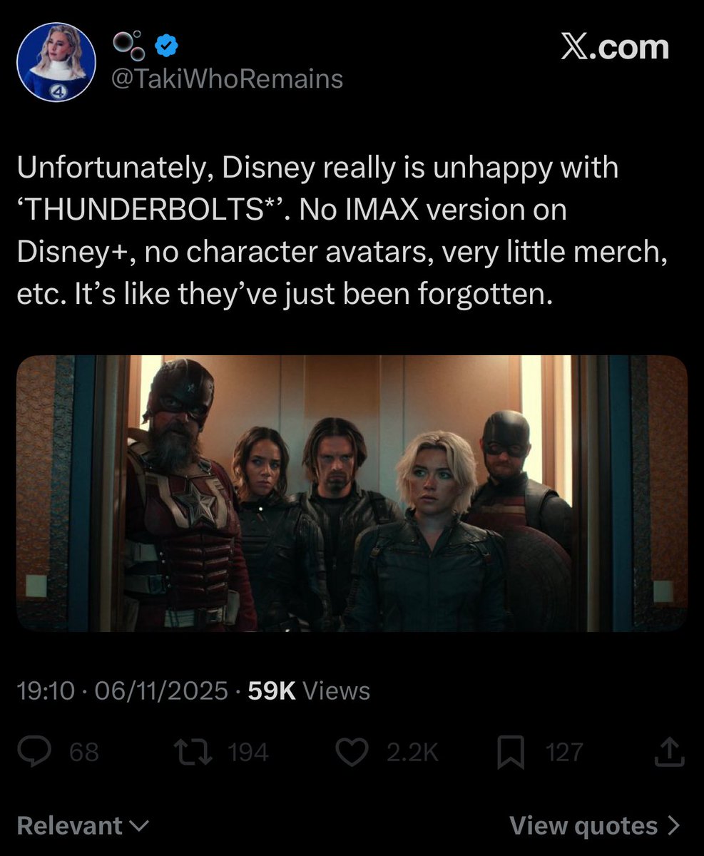 Absolutely bizarre take that a studio doesn’t care for their recent critical success led by some of the top A-listers in the world (who are all returning in a film next year) because they don’t have… disney plus icons. Like please exit the echo chamber and reenter society