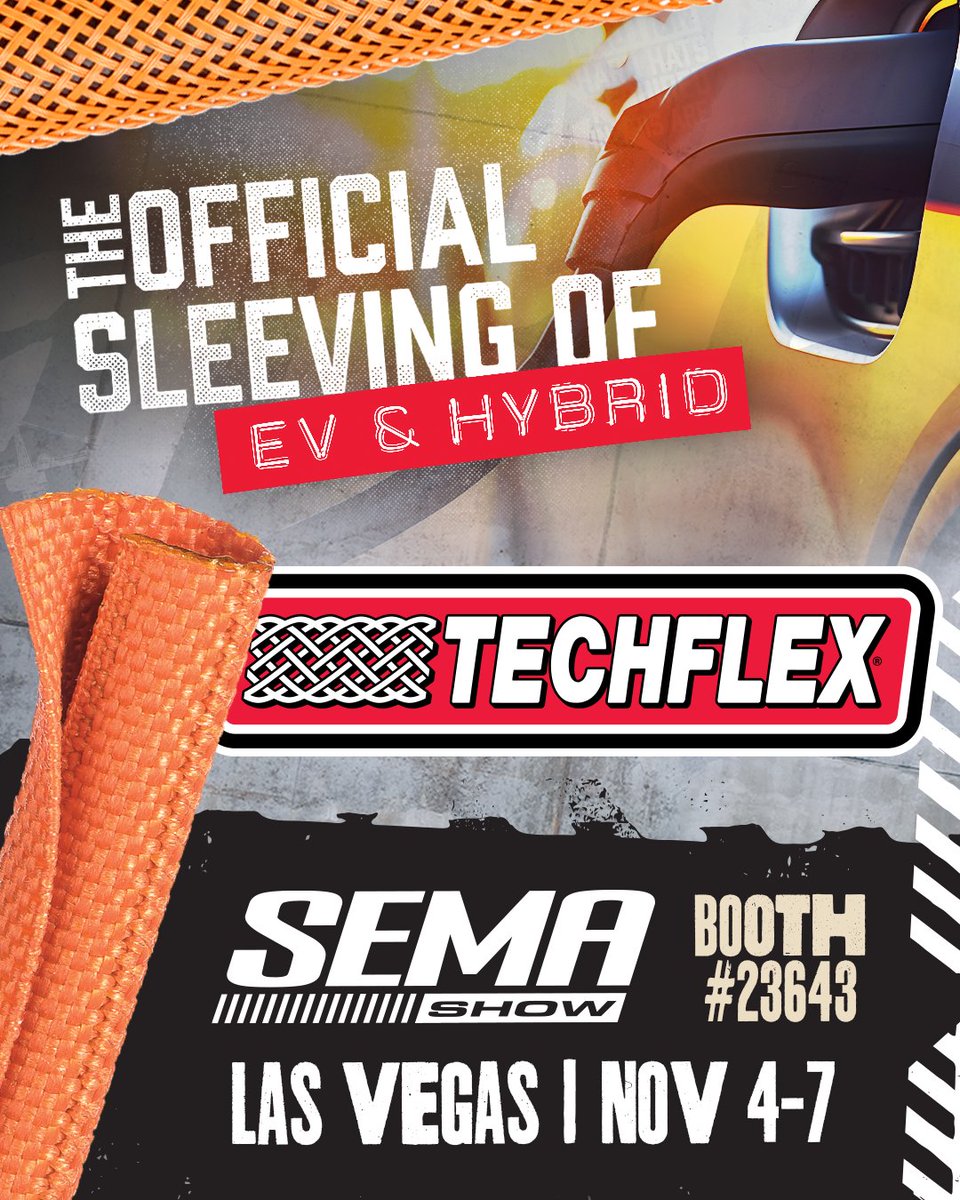 Techflex_inc's tweet image. 🏁 See what’s under the hood at Techflex...catch us live today, the last day of #SEMA, in Booth 23643! Our braided sleeving plays it cool, looks sharp, and performs even better. #SEMAShow #Techflex #AutomotiveInnovation #PerformanceProtection