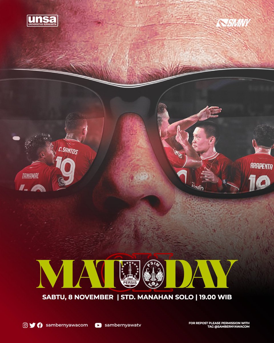 🔥 MATCHDAY!

🔴🔵 Derbi Mataram, kebanggaan dua kota, satu sejarah panjang. 

Persis vs PSIM | 19.00 WIB | Stadion Manahan

#PersisSolo
#Persisday
#DerbyMataram
#Sambernyawa
#BRISuperLeague