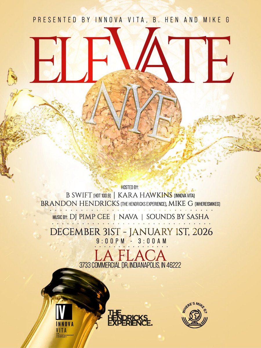 wheresmikeg's tweet image. Indianapolis! Elevate Your New Year&apos;s Eve to end 2025 with Innova Vita, B. Hen and Mike G — The Hendricks Experience meets Sunset Sunday&apos;s

Join us for an unforgettable New Year&apos;s Eve celebration 🥂🥳💃🏽

🎟️: tixr.com/groups/laflaca…