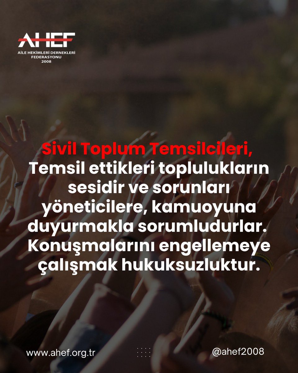 Ağrı Aile Hekimliği Dernek Başkanı Uzm. Dr. Mehmet Samaklı’ya, hekimlerin ve hastaların mağduriyetini kamuoyuyla paylaştığı için soruşturma açılmasını kabul etmiyoruz.
#STKlarsusturulamaz