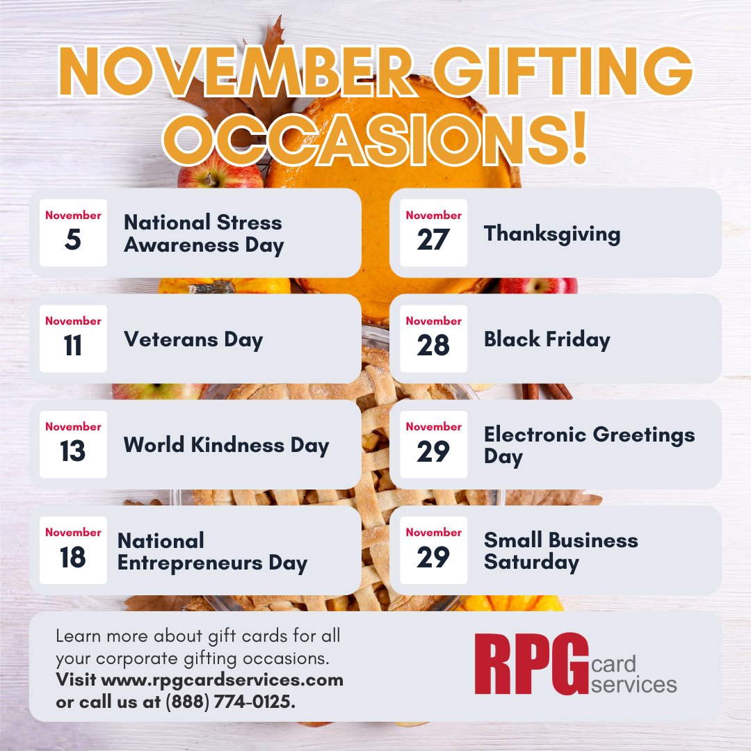November is packed with reasons to give thanks! 🍂🎁 From employee appreciation to client gifting, gift cards make it easy to celebrate every occasion. 💳✨Learn more here: bit.ly/47Wv4tE  #CorporateGifting #EmployeeAppreciation #CustomerRewards #NovemberGifting