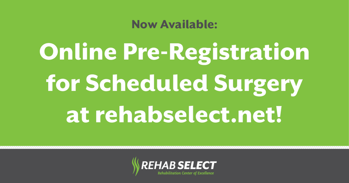 RehabSelect's tweet photo. Headed for surgery?
Make recovery easier by pre-registering for your inpatient rehab stay at Rehab Select. Secure your spot, reduce stress, and focus on what matters most: healing.

👉 Pre-register today at https://t.co/sjIo0MHTqs https://t.co/EYKFElvb0f