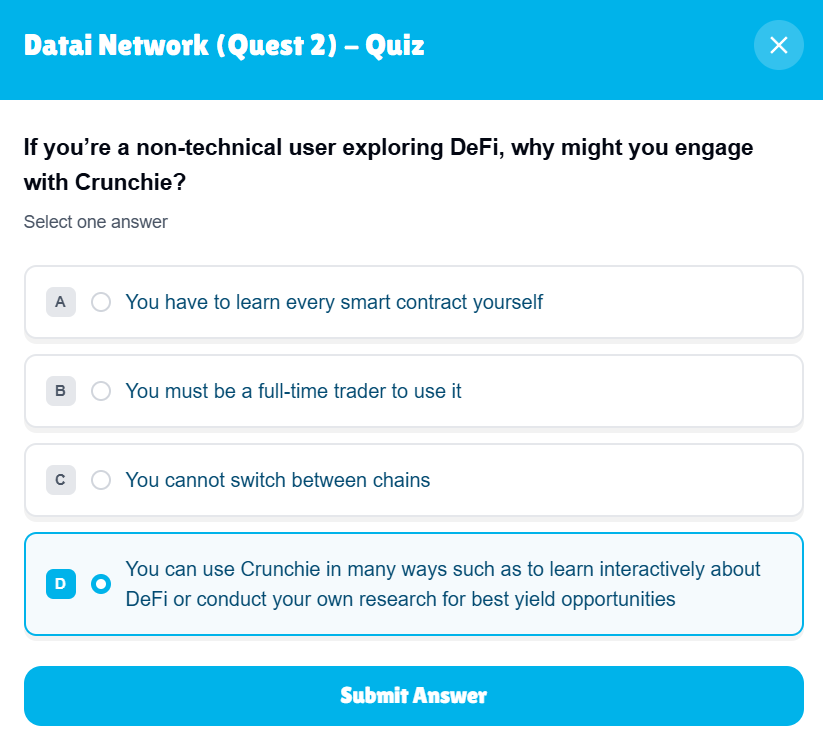 Shadow_Cryptoo's tweet image. Umi Network X DataAi @Umi_Network @datainetwork quest answer :

Dataai Network (Quest 1) : A, B, D
Dataai Network (Quest 2) : D

👉odyssey.uminetwork.com/?ref=VFN1Q5MJ
#uminetwork #Airdrops #DataAIWorldTour