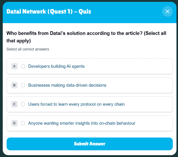 Shadow_Cryptoo's tweet image. Umi Network X DataAi @Umi_Network @datainetwork quest answer :

Dataai Network (Quest 1) : A, B, D
Dataai Network (Quest 2) : D

👉odyssey.uminetwork.com/?ref=VFN1Q5MJ
#uminetwork #Airdrops #DataAIWorldTour