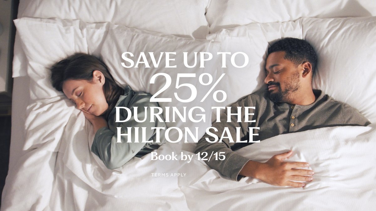 End the year with a well-deserved break. Book by December 15th and save up to 25%. Terms apply. 

🔗 bit.ly/TheHiltonSaleF…

#HiltonHonors #HiltonForTheStay