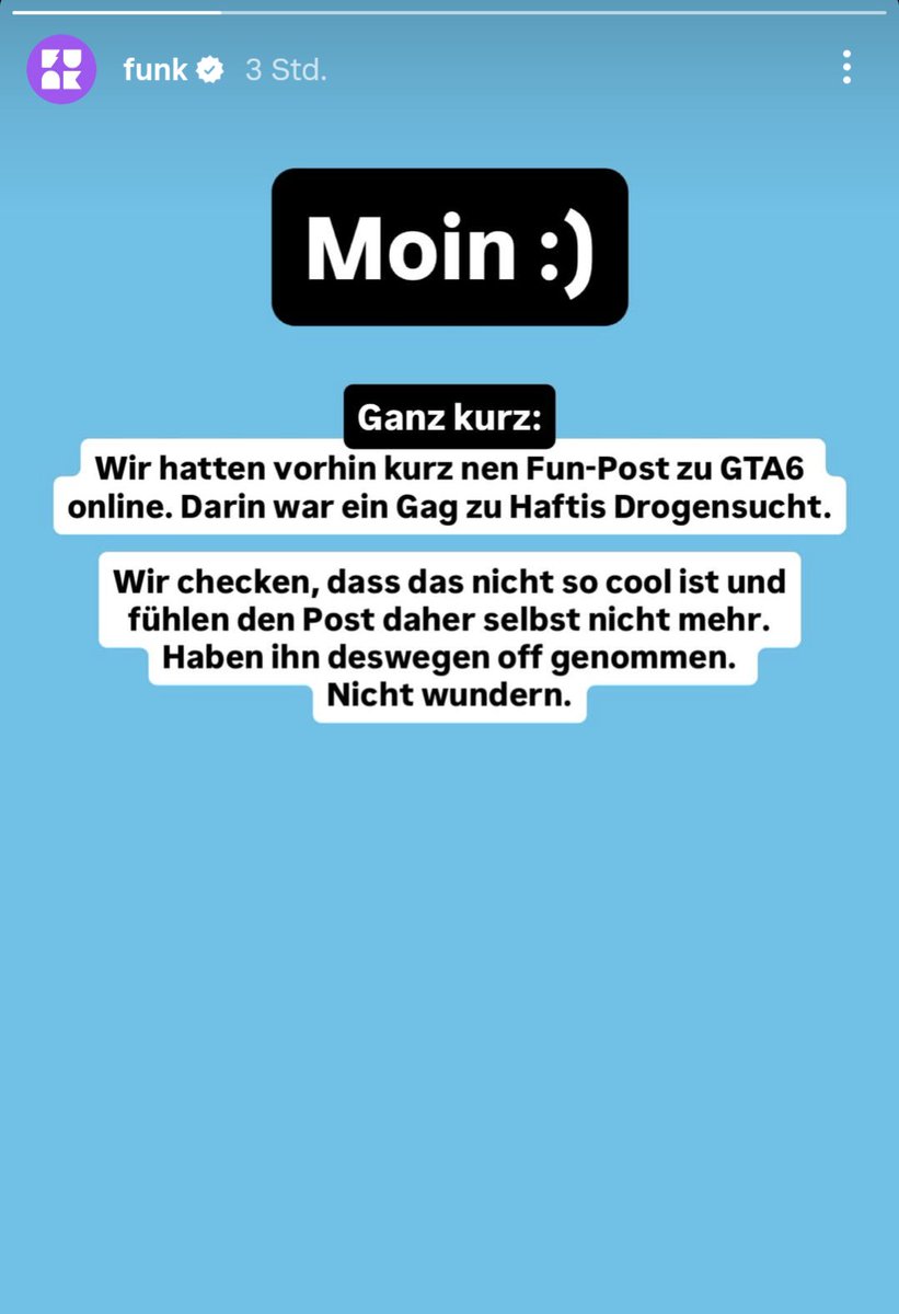 Funk hat einen Beitrag zu Haftbefehl nach Kritik daran wieder offline genommen.