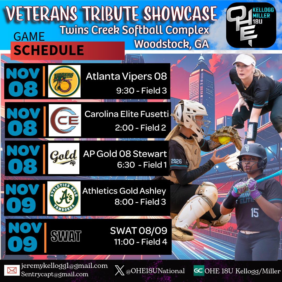 🚨 Headed to Veterans Tribute in the ATL this weekend! We still have some extremely talented 2027s with versatility, power, speed &amp; high game IQ looking for their right fits. Come check them out! <a href="/MasonSoftball/">George Mason Softball</a> <a href="/UMBCsoftball/">UMBC Softball</a> <a href="/GWUSoftball/">Gardner-Webb Softball</a> <a href="/Lafayette_SB/">Lafayette Softball 🥎</a> <a href="/JMUSoftball/">JMU Softball</a> <a href="/UNCWsoftball/">UNCW Softball</a>