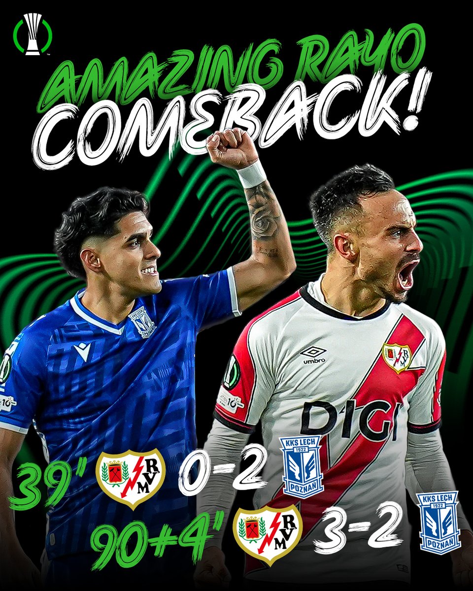 What European nights are made of ✨

🇪🇸 Rayo Vallecano completing an incredible comeback in Madrid 😤 

#UECL | <a href="/RayoVallecano/">Rayo Vallecano</a>
