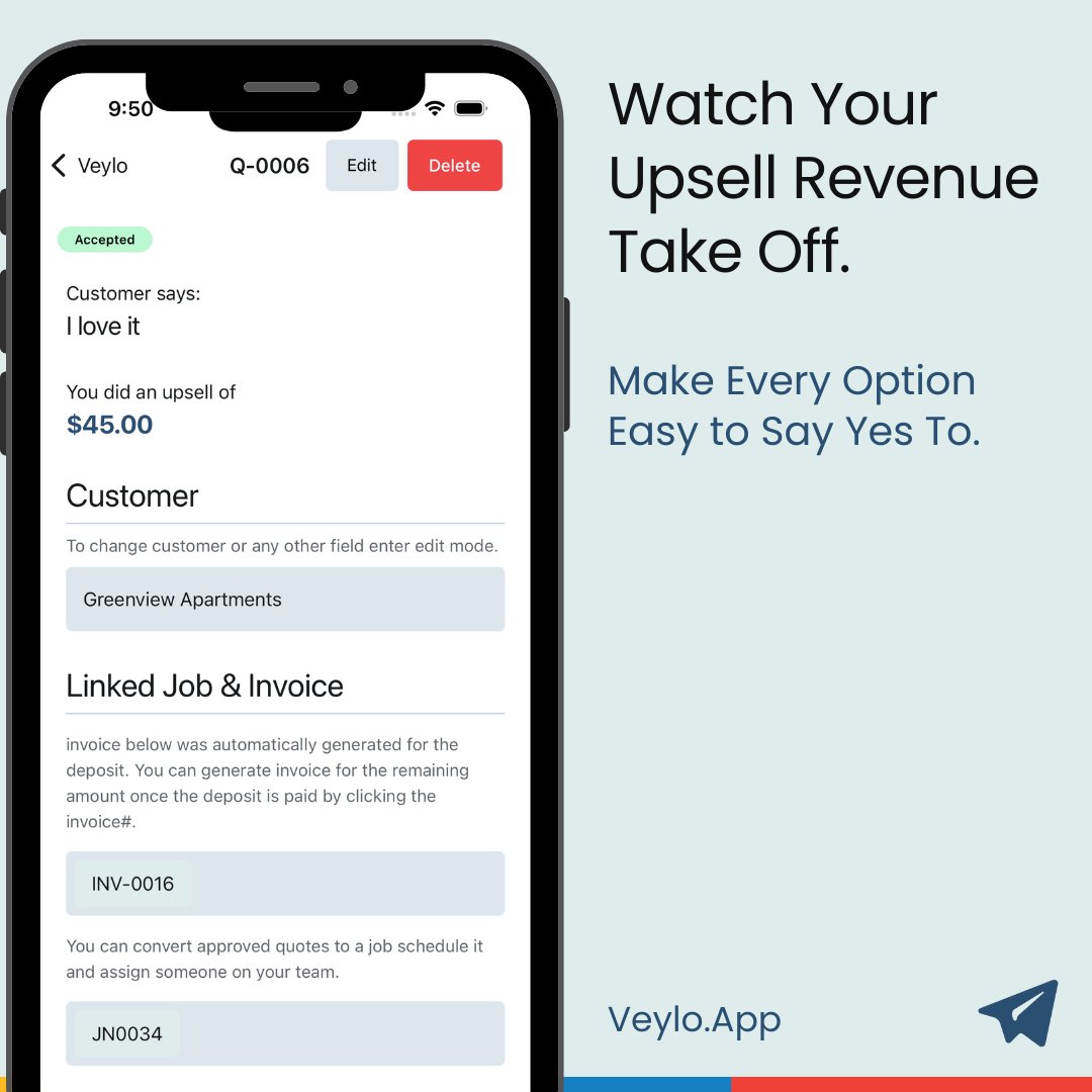 VeyloApp's tweet photo. ✨ Don’t leave money on the table.

Upselling isn’t pushy — it’s smart service.

Give customers better choices and your business bigger profits.

#UpsellMadeEasy #CustomerExperience #ServiceProfit #FieldServiceApp https://t.co/35tfRp2Oxn