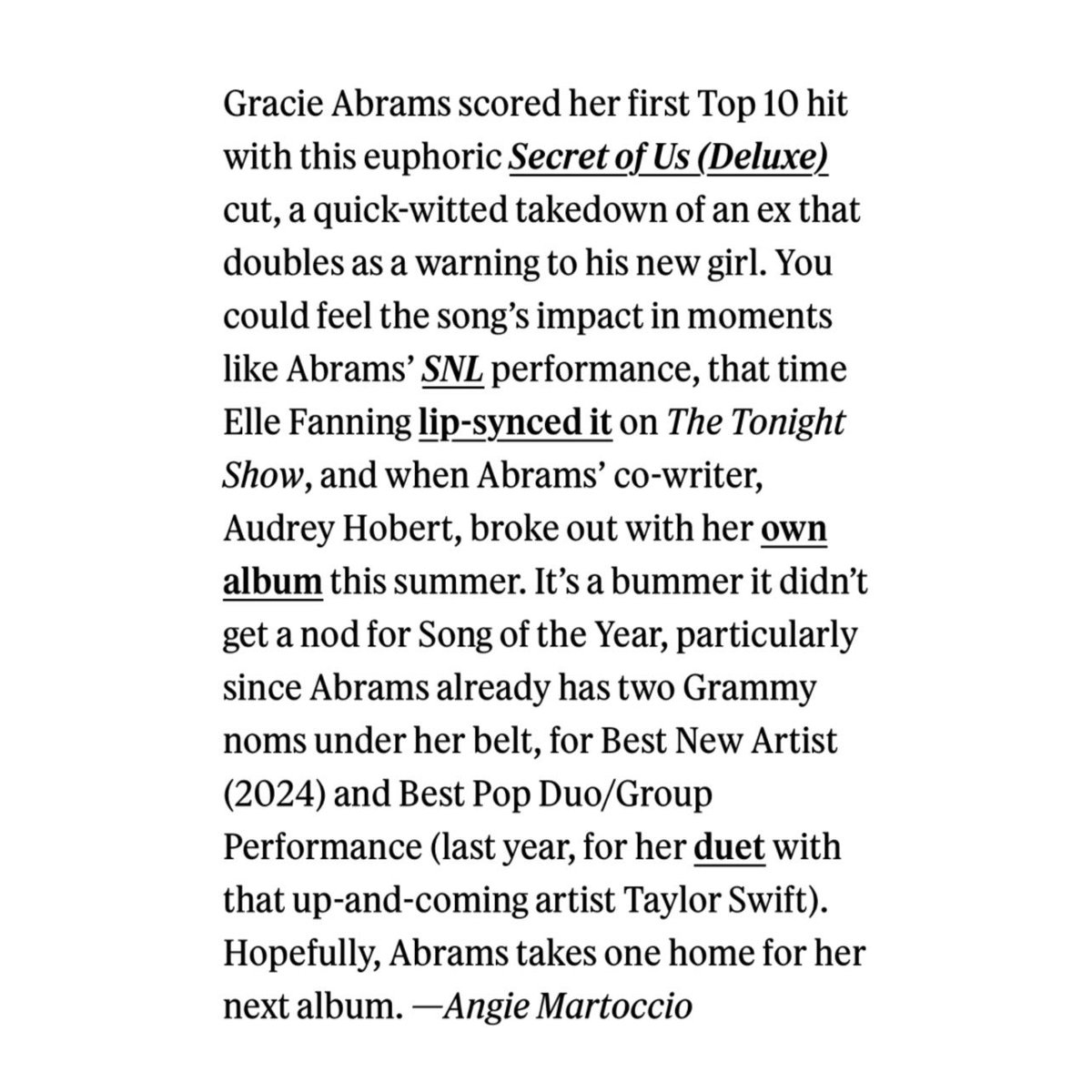 SpotifyGracie's tweet image. Rolling Stone cited “That’s So True” as one of the biggest snubs at this year’s Grammy awards.