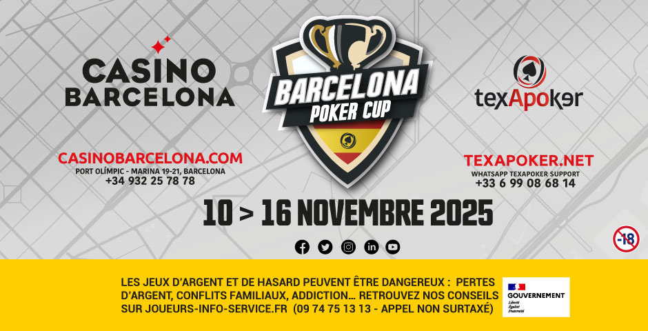 🙌 Texapoker est de retour au Casino Barcelona en Espagne avec un tout nouveau format, la Barcelona Poker Cup et son Main Event à 500€ du 10 au 16 novembre ! #poker #pokerlive #BPC 
 
✍ Toutes les infos texapoker.net/fr/actualites/…