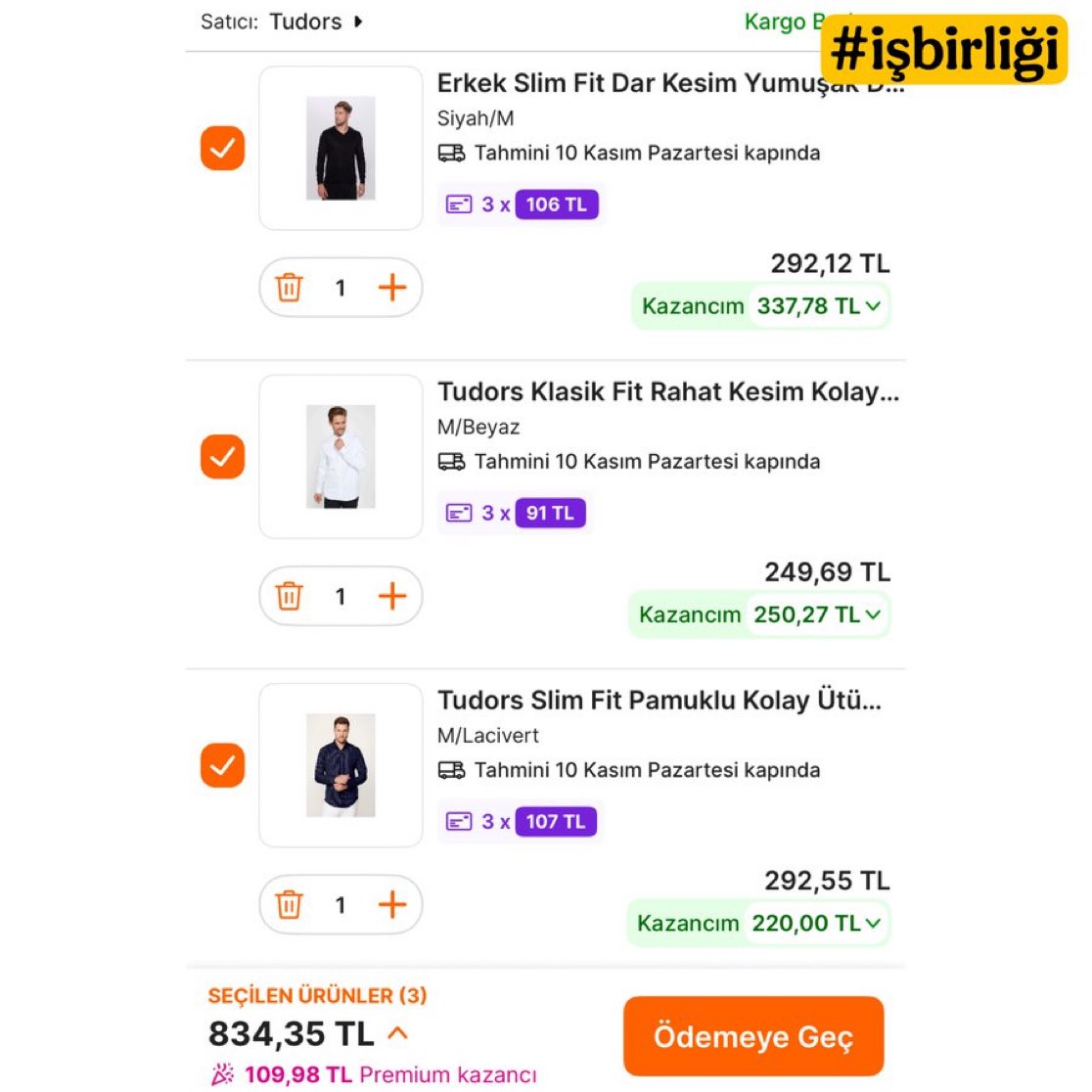 TUDORS'ta 2 gömlek 1 sweat 834 liraya geliyor tüm ürünlerde geçerli 900'e 300 indirim kuponu var bedenler tükenmeden koşşş
