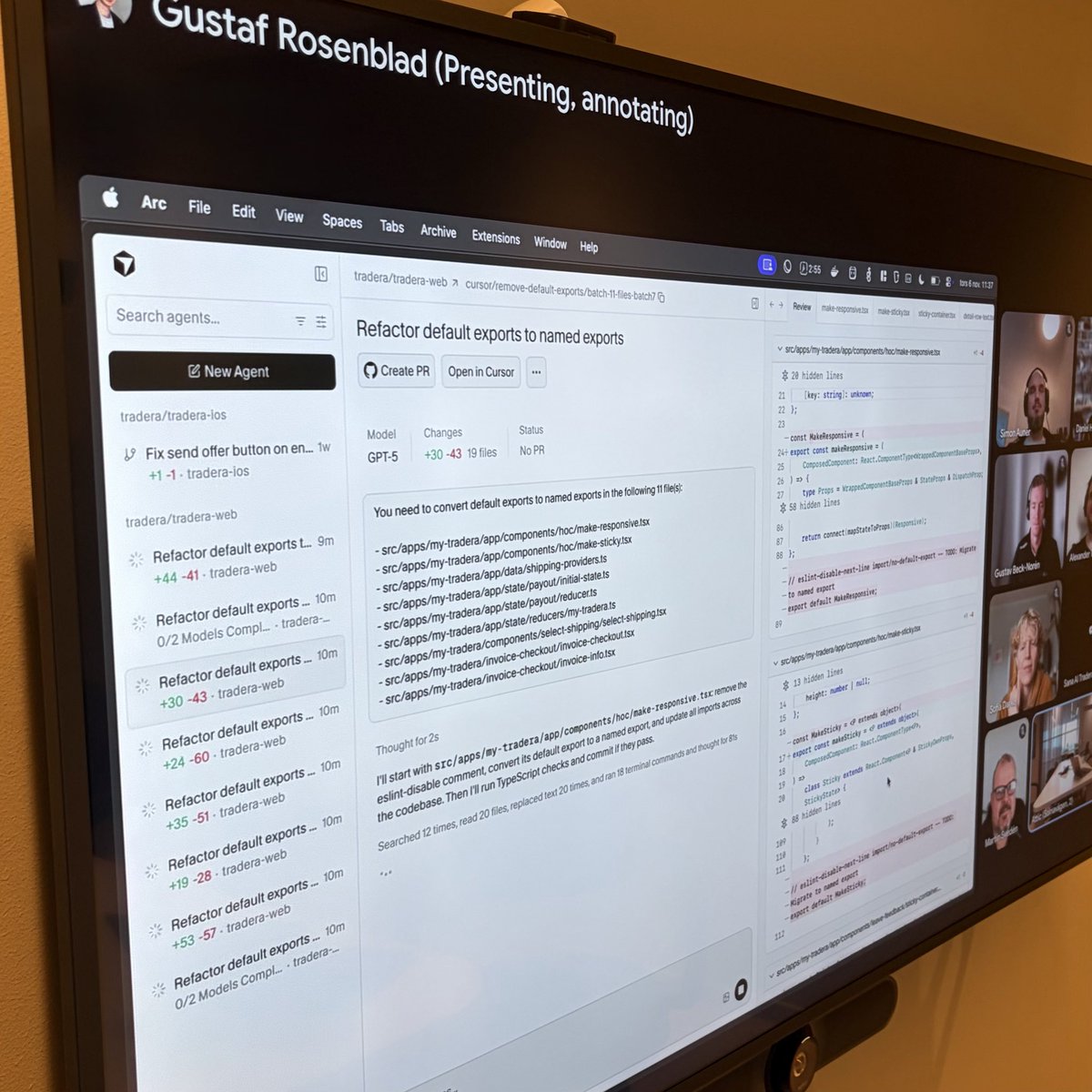 did a workshop session this week where we used <a href="/cursor_ai/">Cursor</a> Cloud Agents to refactor away all default exports in the web of <a href="/Tradera/">Tradera</a>

all done within 3 hours (300 default exports removed)

1. launch a bunch of agents via the API
2. each agent is in charge of a set of files to