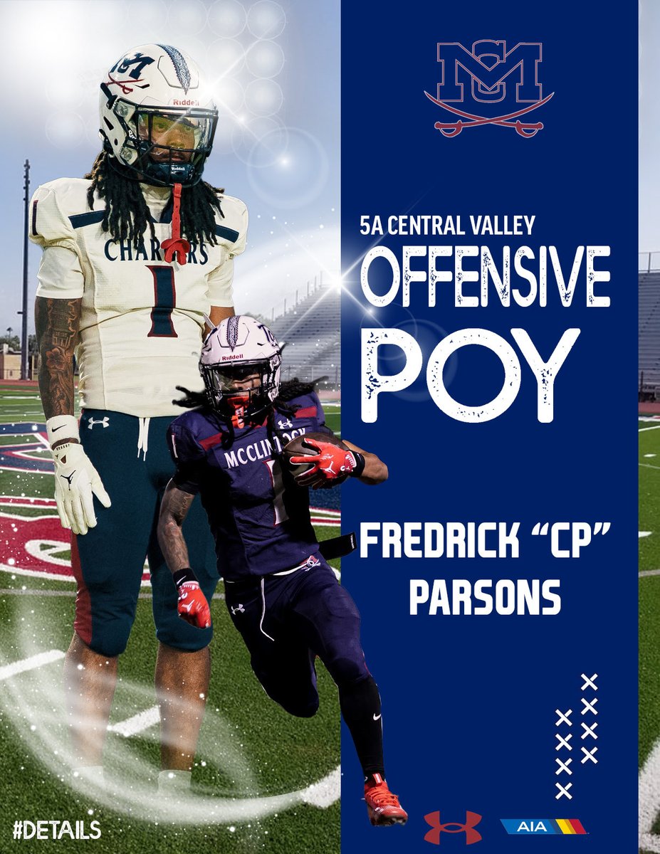 Huge congratulations to senior team captain <a href="/F_Parsons4/">Frederick “Cp” Parsons</a> winning 5A Central Valley Offensive Player of the Year. 

CP accounted for over 1,800 all purpose yards and 20+ Touchdowns. 

#DETAILS