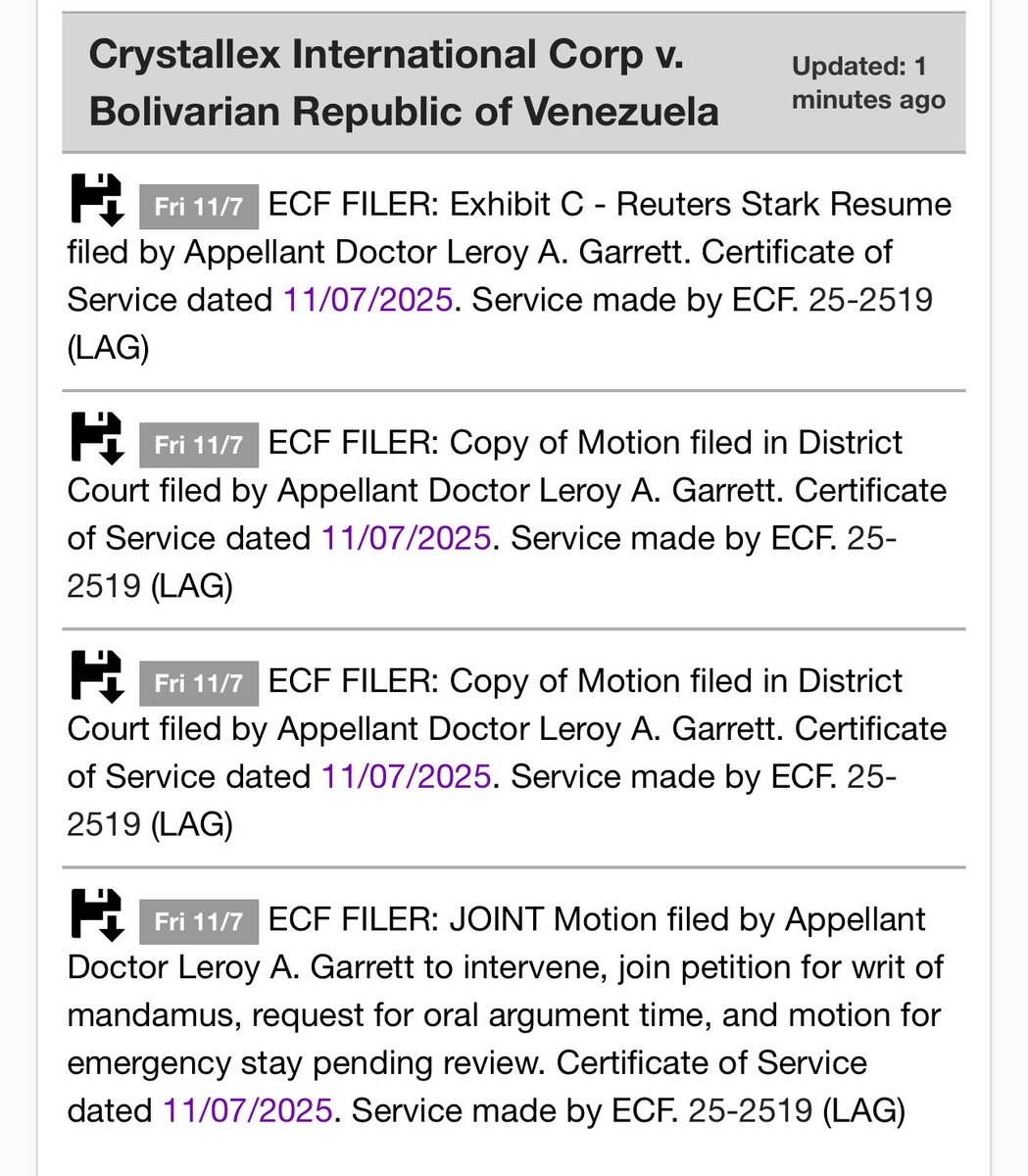 LeroGarrett's tweet image. 🚨EXTRA!  - Acciones ante Terceros de Apelaciones en Favor del #HolocaustoPetrolero.

Acciones Interpuestas ante el Tercero de Apelaciones en Filadelfia Informando Recusación a #JuezStark y Manejos Turbios en venta de #Citgo.

Esta instancia es de vital importancia en nuestra…