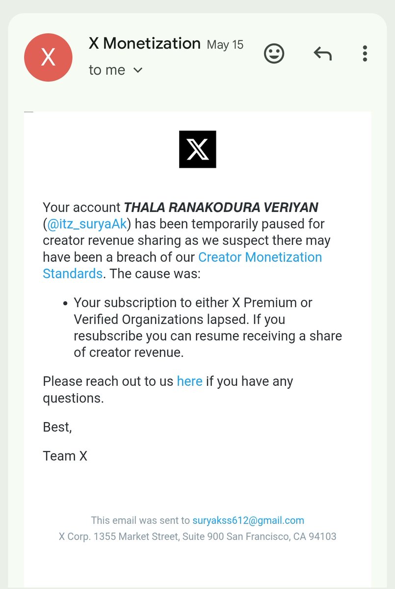 My creator revenue sharing was paused on may 15 for cancelling my X Premium.

I took Premium again but still my creator revenue sharing is paused. I have not done anything wrongly.

Kindly help me to unpause my account. 

<a href="/premium/">Premium</a> <a href="/elonmusk/">Elon Musk</a> <a href="/X/">X</a>