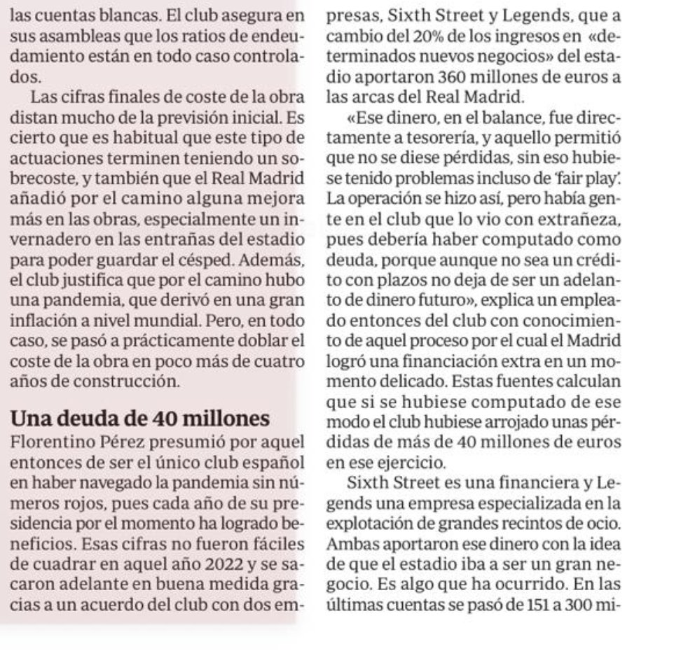 Qué poquito se está hablando de esto ¿eh? Que el Madrid se apuntó 360 kilos de ingresos con los que evitó pérdidas y problemas con el Fair Play cuando debió considerarlos como deuda... <a href="/Tebasjavier/">Javier Tebas Medrano</a> <a href="/LaLiga/">LALIGA</a>