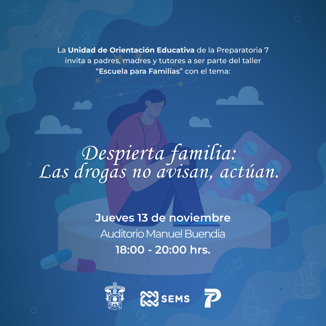🚨✨ ¡Mañana es la última sesión del semestre!
Tema: “Despierta familia: Las drogas no avisan, actúan” 💬
📅 Jueves 13 nov | ⏰ 18:00 h
📍 Auditorio Manuel Buendía

Hablemos de prevención, amor y cuidado. 💞
#EscuelaParaFamilias #SomosP7 #PrevenciónFamiliar