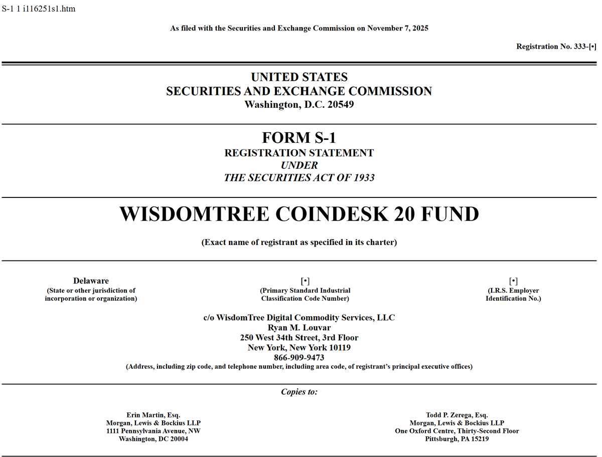 Asset management company, <a href="/WisdomTreeFunds/">WisdomTree</a> has officially filed Form S-1 to create the "WisdomTree Coindesk 20 Fund" to be listed on the NYSE. As $LTC is part of the <a href="/CoinDesk/">CoinDesk</a> 20 Indices, Litecoin will have an allocation!⚡️ Source: sec.gov/Archives/edgar…