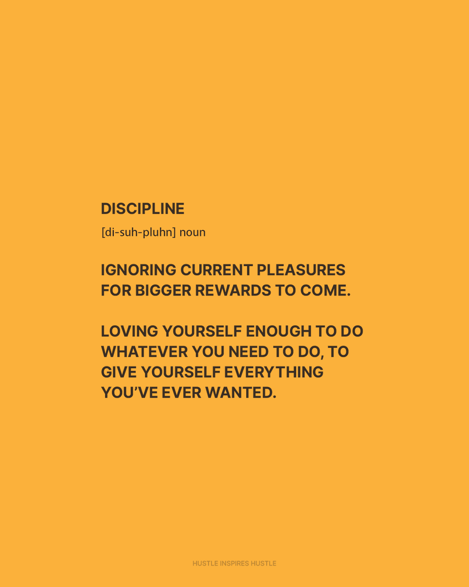 Everyone wants the reward. Nobody wants the wait. 

Discipline is just choosing between two futures: the one you want and the one you'll get by default. Pick one.

Tag someone who's ready to choose.

#HustleInspiresHustle #entrepreneurship #dailyquotes #quotestoinspire