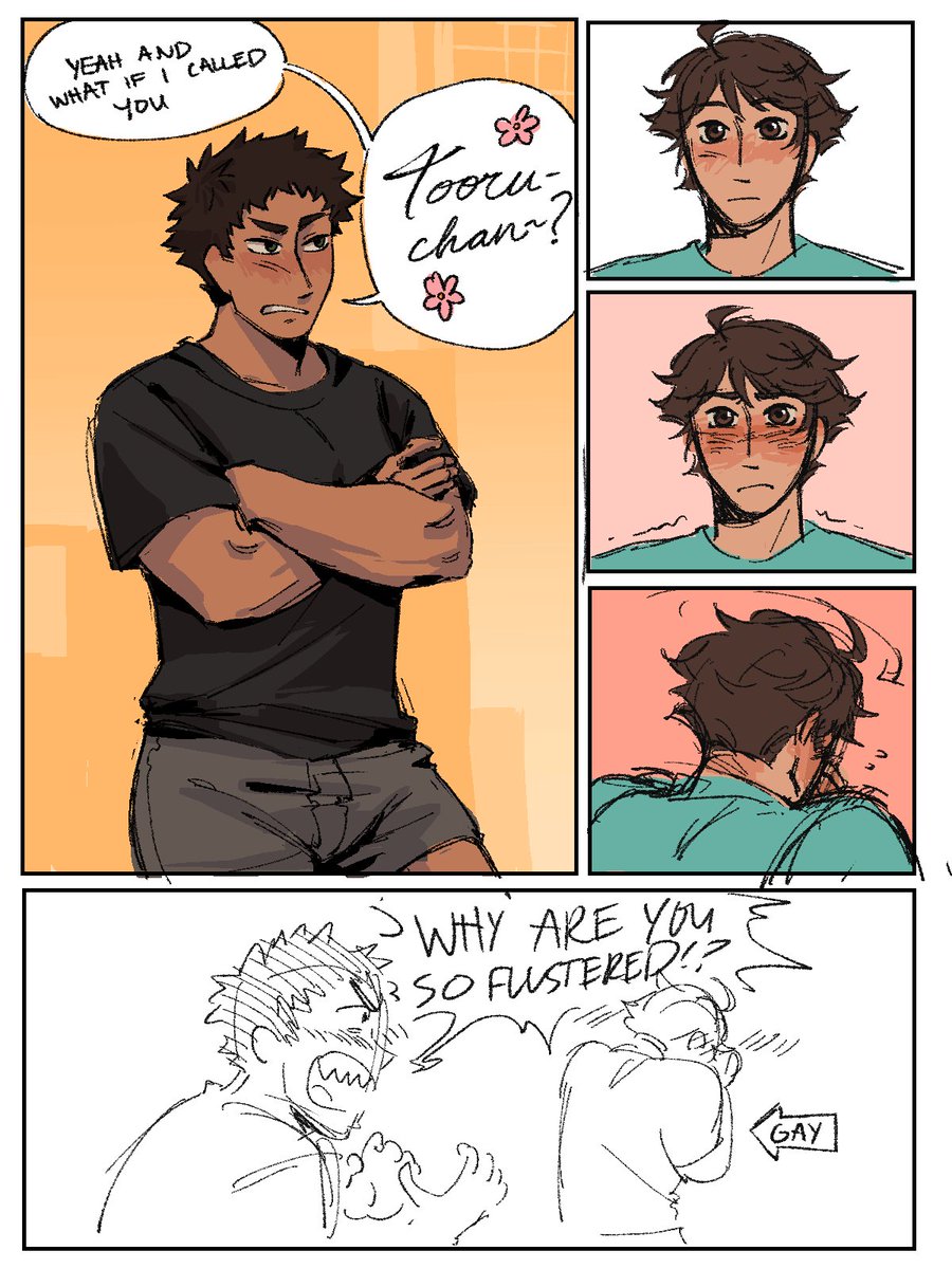 tried to redraw it so you guys would stop rt something THATS 3 YEARS OLD but i got lazier with each panel so. 
#haikyuu #iwaoi