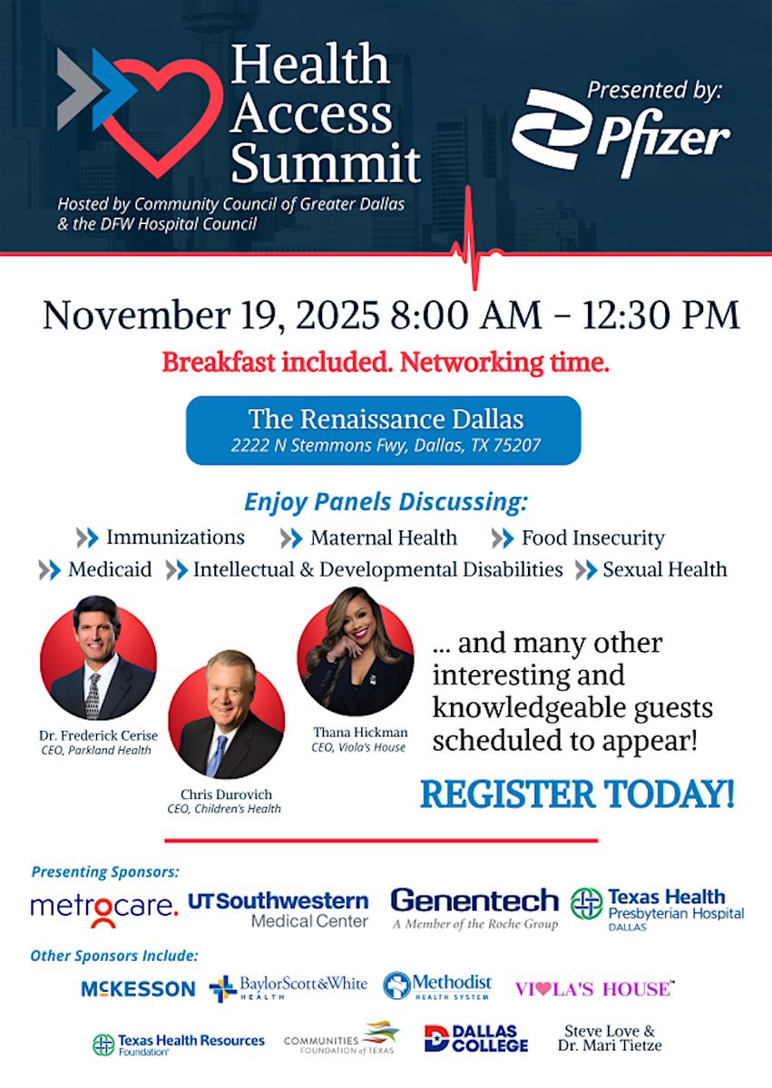 <a href="/CCGDDallas/">Community Council GD</a> to host "Health Access Summit" on Nov. 19! #communityhealth #networking #healthcareindustry 
dfwhc.org/community-coun…