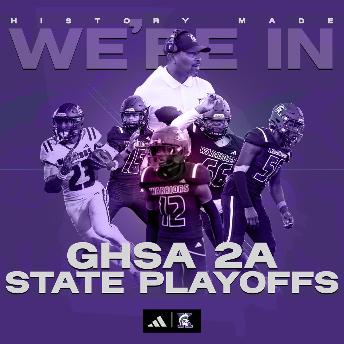 🚨 PLAYOFF TIME! HISTORY MADE !🚨

The Warriors are headed to the GHSA 2A STATE PLAYOFFS! 💜🏈

We’re on the road to Americus, GA to face Sumter County Football Club!

Friday Nov 14 | 7:30PM