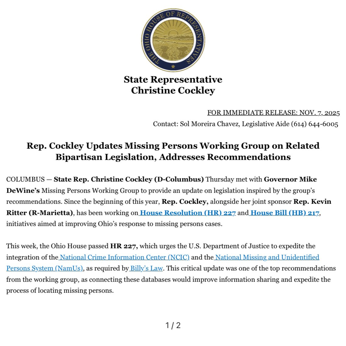 State Representative Christine Cockley tweet media