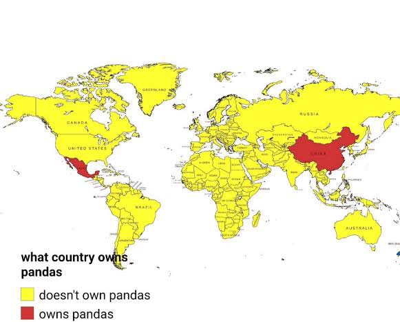 🔴Países que son dueños de pandas. 
🟡Países que no son dueños de sus pandas.