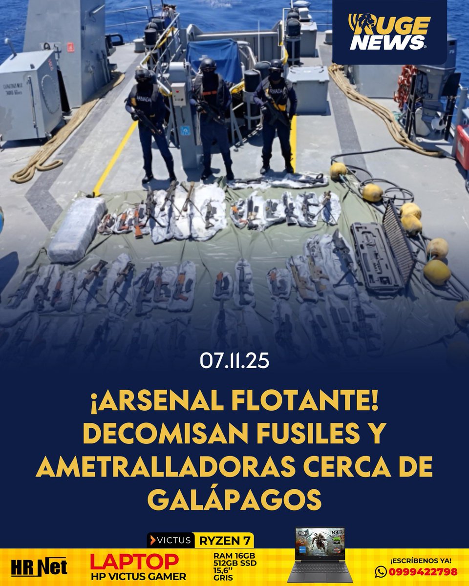Una operación de la Armada del Ecuador dejó al descubierto un impactante hallazgo: más de 40 armas de alto calibre, entre fusiles, rifles de francotirador y ametralladoras, fueron decomisadas en altamar al suroeste de San Cristóbal, en las islas Galápagos.

🚤 Dos embarcaciones