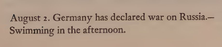 Kafka when writing: “I can produce nothing of worth. Existence is meaningless. Life is a cataclysm” 

Kafka when WWI breaks out: