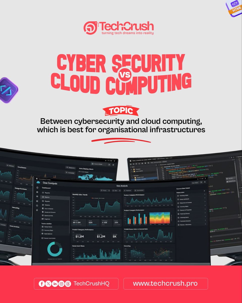 TechCrushHQ's tweet image. In a world where data is gold, should organizations invest more in protection or expansion?

Cybersecurity shields, Cloud Computing scales, but which builds the better foundation?

Cohort 3, this is where tech meets strategy!”

#TechCrush #Tech4AfricansScholar #Tech4Africans