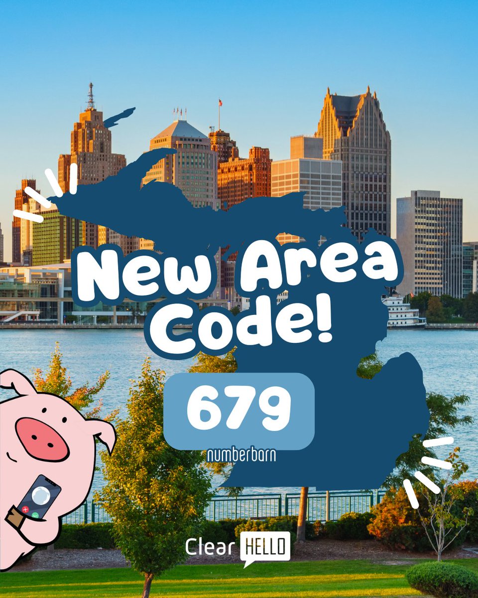 clear_hello's tweet image. Motor City gets a new area code! Look for Detroit 679 digits zooming into future horizons at @NumberBarn! #michigan #areacode