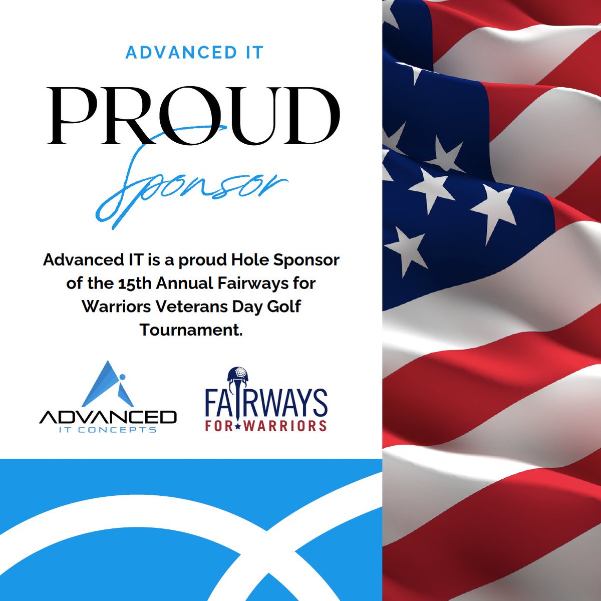 AITCinnovate's tweet image. #AdvancedIT was honored to support our veteran community today as a Hole Sponsor of its 15th Annual #FairwaysforWarriors Veterans Day Golf Tournament.

@fairwaywarriors helps combat-wounded veterans &amp;amp; their families heal through golf, mentorship &amp;amp; community. 🇺🇸

#VeteransDay