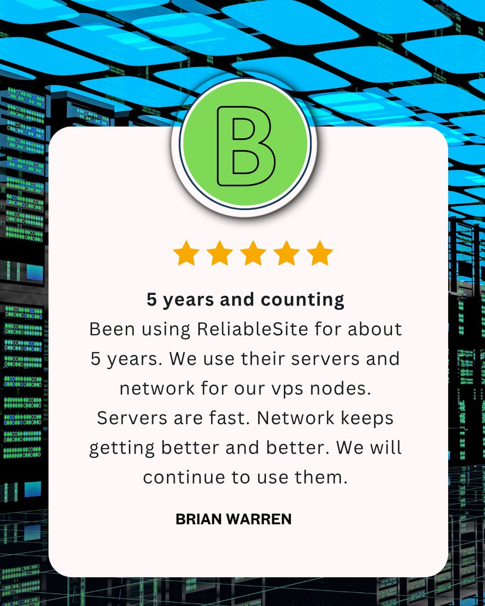 5 years and 5 stars! 🌟 Huge shoutout to Brian for this amazing review. We're committed to keeping your servers fast and your network better and better.