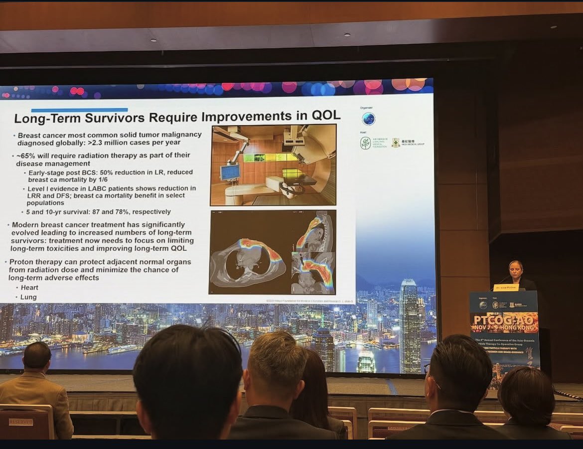 Dr. Lisa McGee presented on the evolving role of proton therapy in the treatment of breast cancer at PTCOG-OA in Hong Kong. Congratulations Dr. McGee!
#MayoClinicAZ #PTCOG
#RadiationOncology #ProtonTherapy