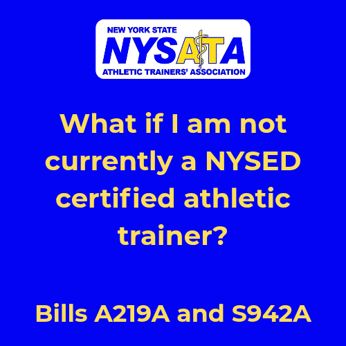 GO_NYSATA's tweet image. 💬FAQ #4: What if I’m not currently a NYSED Certified Athletic Trainer❓

Now’s the time to act⏰

Don’t wait until it’s too late❗️Apply to get certified NOW &amp;amp;  be part of this historic new era for Athletic Training in New York! 

#AthleticTraining #Licensure #ATsAreHealthCare