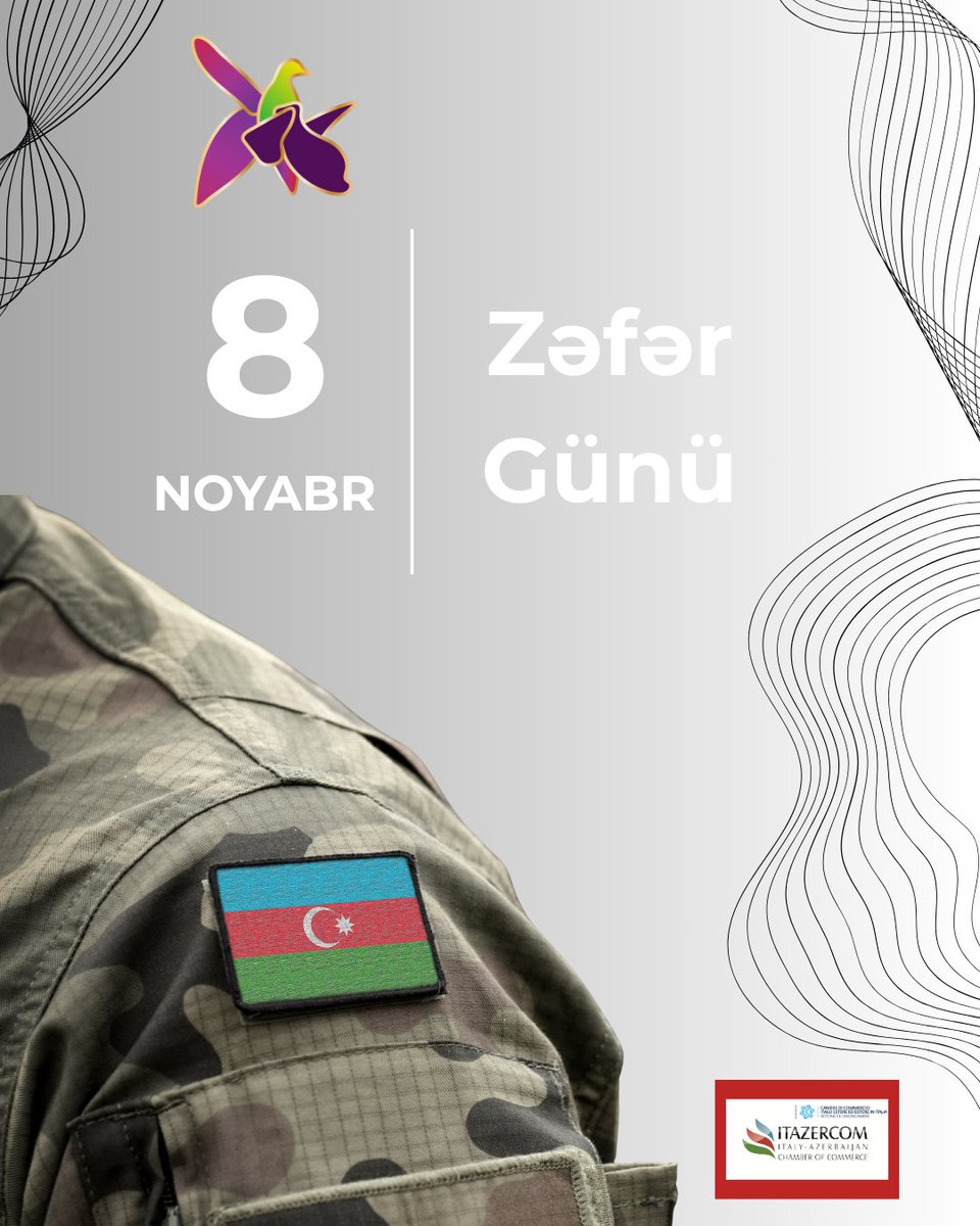 ITAZERCOM's tweet photo. L’8 novembre 2025 ci uniamo al popolo dell’Azerbaigian per commemorare il quinto anniversario del Giorno della Vittoria, che ha segnato la fine dell’occupazione e il ripristino dell’integrità territoriale del Paese. 
#VictoryDay #Azerbaijan #Azerbaigian https://t.co/TSLmsZY6OS