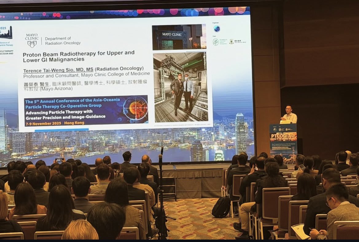 Dr. Terence Sio gave an excellent presentation on role of proton beam therapy for gastrointestinal cancers at PTCOG-OA in Hong Kong. Congrats Dr. Sio!! 
#MayoClinicAZ #PTCOG
#RadiationOncology #ProtonBeamTherapy