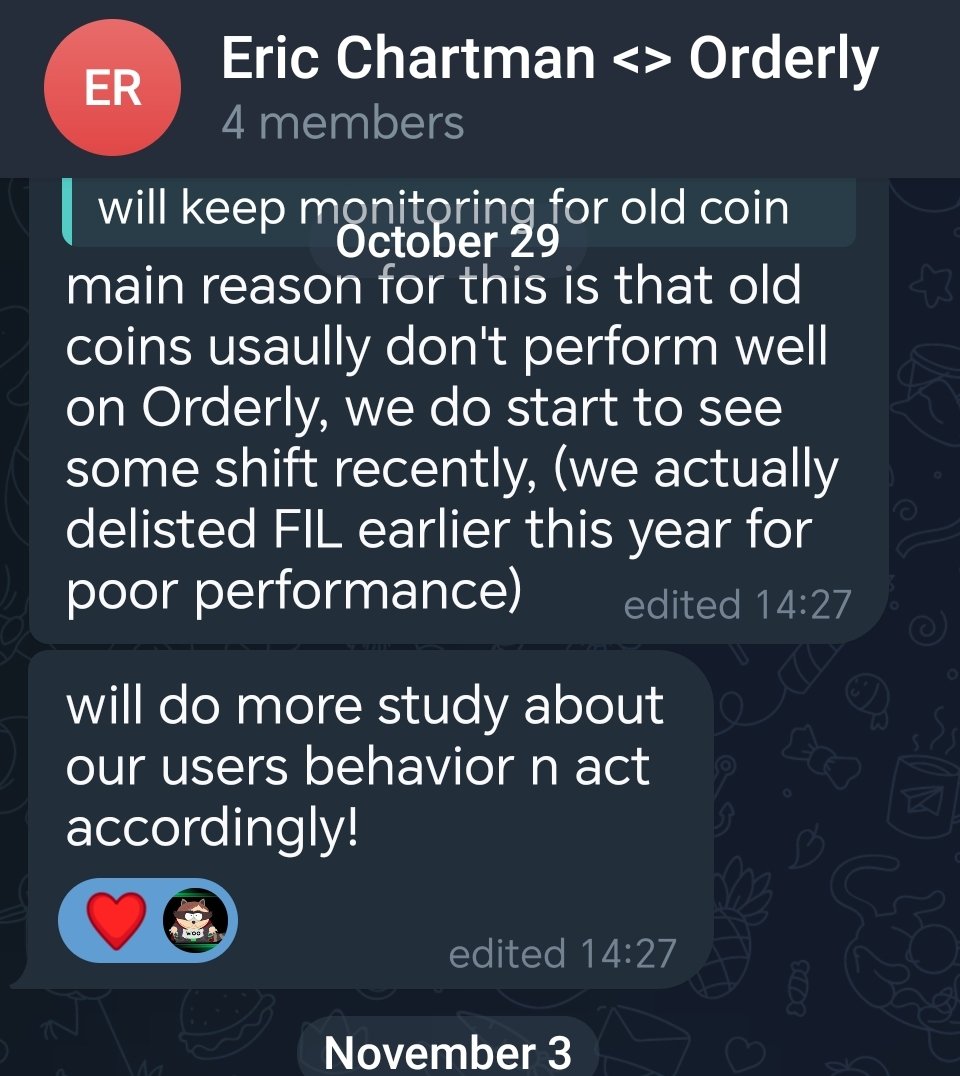 _EricChartman's tweet image. Just over a week ago, I asked Orderly to list $FIL but because you losers don't trade enough I missed out on a ~200% pump 😤