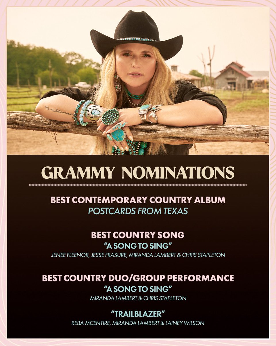mirandalambert's tweet image. Thank you @RecordingAcad. It’s always an honor to get nominated, especially alongside friends and heroes. 🩵
